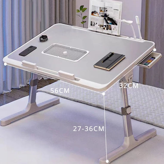 Foldable Lift Laptop Desk for Bed with Radiator Adjustable Stand Lap Table Breakfast Tray Desk with Drawer for Working Gaming